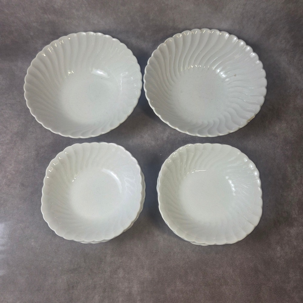 Johnson Bros England Ironstone White Swirl Scalloped Bowls Set of 10 Mixed Sizes